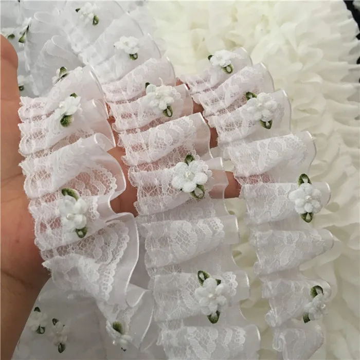 

5yards/lot white 4cm Width Chiffon Ruffled Pleated Lace Trim Craft DIY Decoration Ruffle Lace Ribbons Dress Accessary
