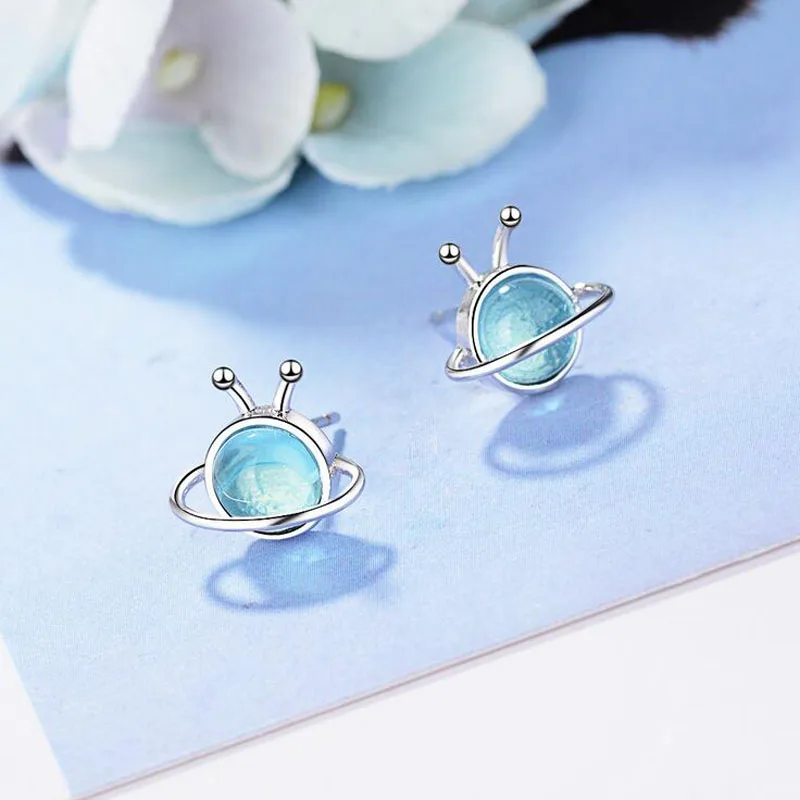 Trendy Design 925 Sterling Silver Cute Blue Planet Stud Earrings For Kids Children Girls Women Earring Creative Gift Jewelry | Украшения и