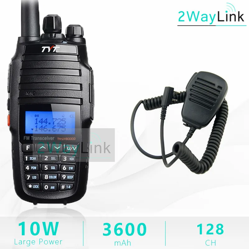Add Mic Speaker TYT TH-UV8000D портативная рация 10 км двухдиапазонный VHF& UHF 10 Вт 10 км любительский радиоприемник 3600 мАч функция перекрестного ретранслятора радиоприемник TYT - Цвет: Add Mic Speaker