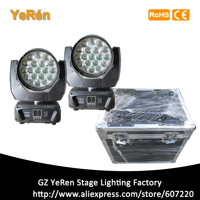 

2 Pack Fly Case Aura Led Moving Head Light Zoom Wash 19*15W RGBW DMX 16/25CHs Professional Stage Lighting