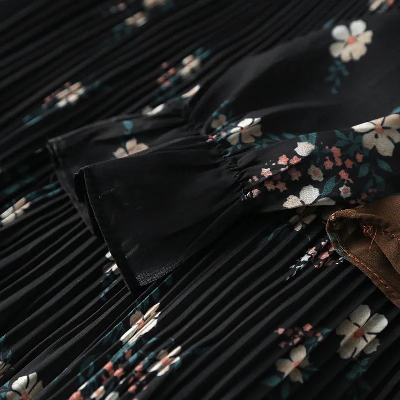 Daily Apparel 2019 Fashion Spring Long Sleeve Casual Ruffle Collar Floral Print Mori Girl Pleated Chiffon Midi Dress for Women | Женская