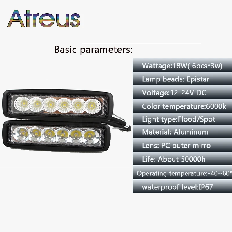 Atreus 2 шт. 6 дюймов 18 Вт фотоэлемент 12 в водонепроницаемый для мотоцикла