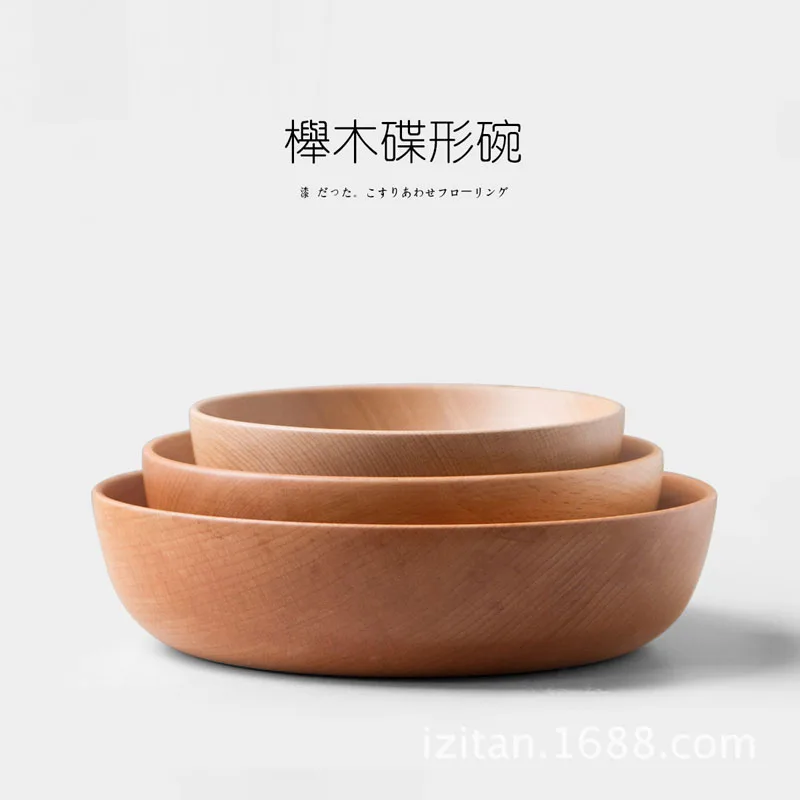 

Natural HandMade Wooden Salad Bowl Large Round Wood Salad Soup Dining Bowl Plates Premium Wood Kitchen Utensils Set