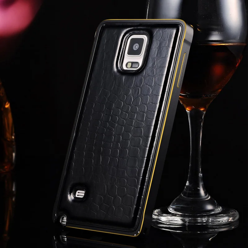 Luxury Genuine Leather Case For Samsung Galaxy Note 4 N9100 Aluminum Metal Frame + Crocodile Back Cover 2 in 1 Phone Bag |