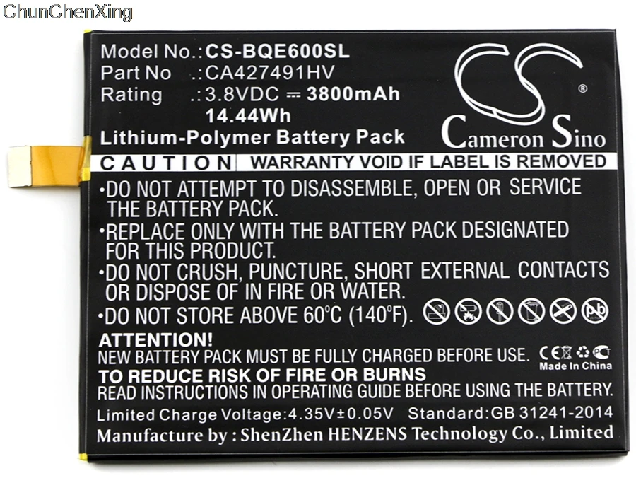 Аккумулятор Cameron Sino 3800mAh CA427491HV для BQ Aquaris E6|Аккумуляторы мобильных телефонов| |