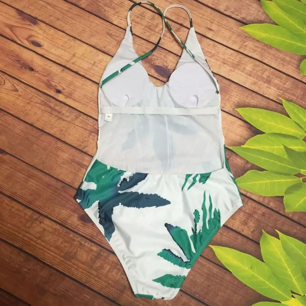 Женский купальный костюм с принтом тропических листьев бретельками и подкладкой
