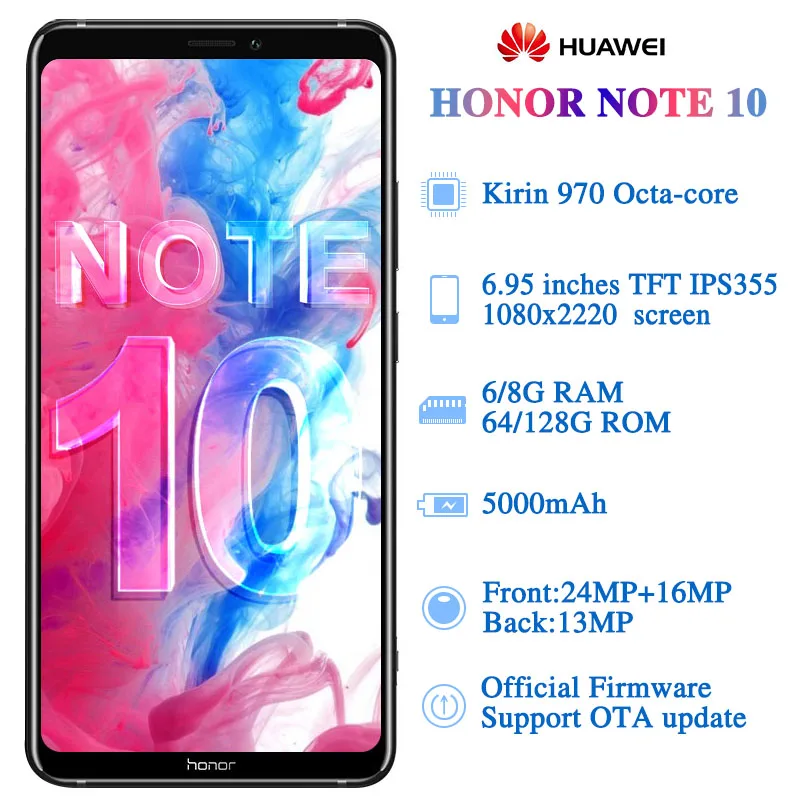 HONOR Note 10, игровой смартфон, 6,95 дюймов, Kirin 970, четыре ядра, 5000 мАч, аккумулятор, Android 8,0, отпечаток пальца, 24мп, NFC