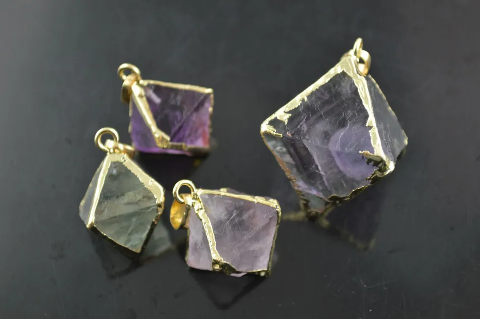 10 шт. натуральный фторит Octahedron золотой цвет модные женские украшения|f pendant|natural