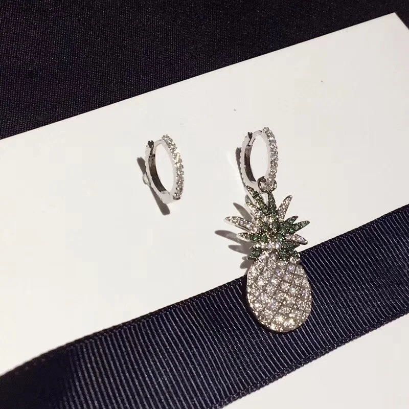 XF Горячая циркония S925 уха Pin Ананас Фрукты серьги гвоздики асимметрия AP милый