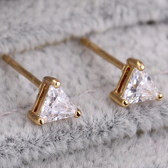 Gussiarro Trendy Delicate Gold-Color Clear Triangle Crystal Baby Women Stud Earrings joias ouro marcas famosas brincos | Украшения и