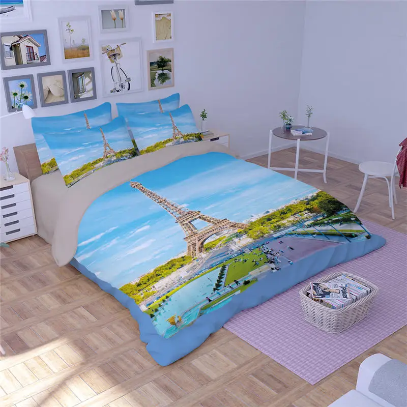 Комплект постельного белья с изображением Эйфелевой башни 3 предмета|bed linen|king size