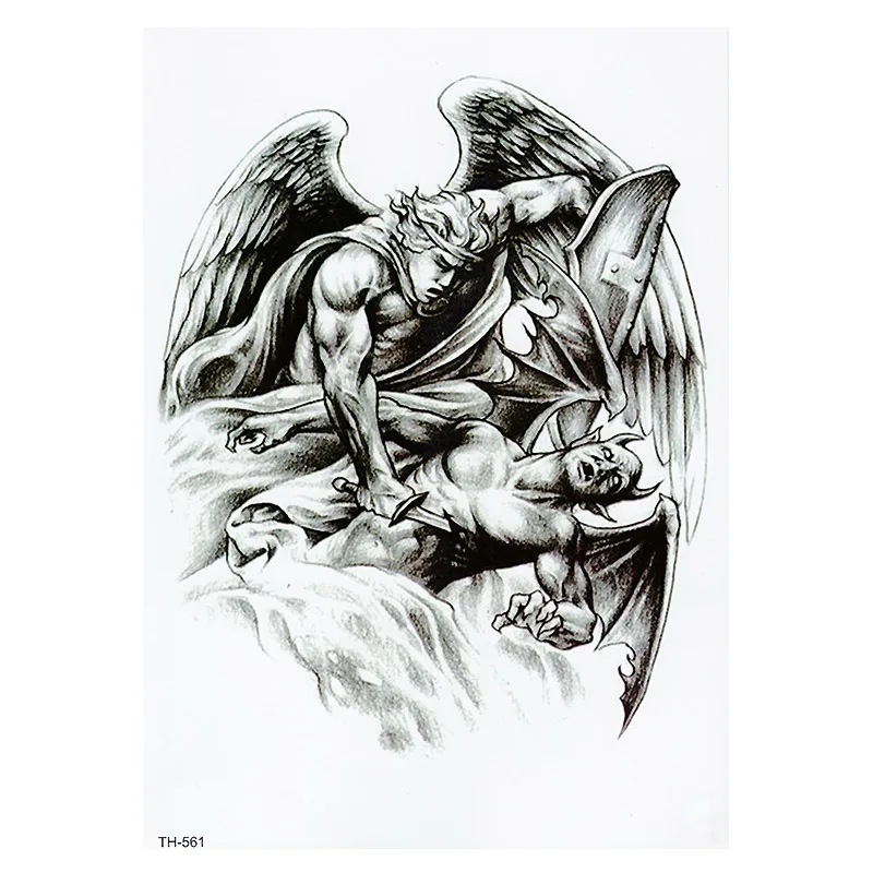 TH561 Воин Крылья Ангела крест Временные татуировки, набор из 1, распятие, боди-арт, мужские, женские - Цвет: TH561