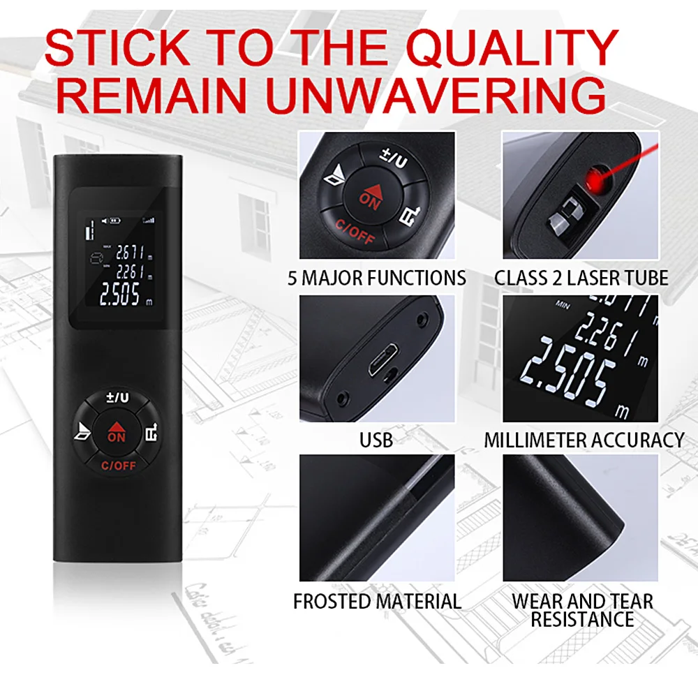 

40M Smart Handheld Rangefinder Digital Mini Distance Measuring Meter Portable USB Charging Electronic Space Measurement Device