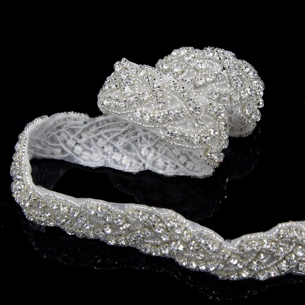 1 ярд Серебряный горный хрусталь отделка железа на бисером кристалл аппликация