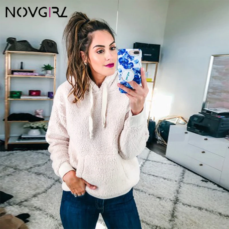 Novgirl/осенне-зимние меховые вельветовые толстовки с капюшоном для женщин 2019