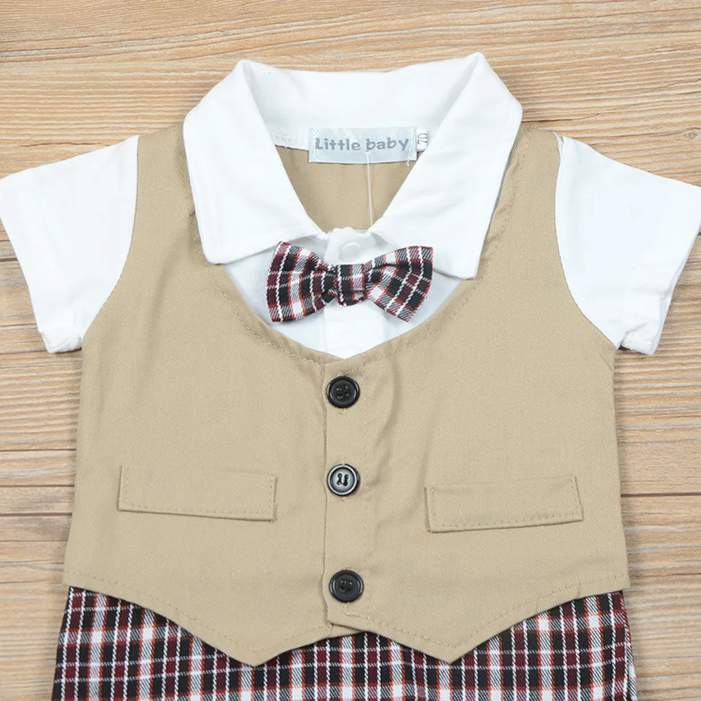 Newborn Infant Boy Sets Summer 2019 Formal Gentlemen Tie Romper Jumpsuit Plaid Clothes baby kleding boys ubranka dla niemowlat |