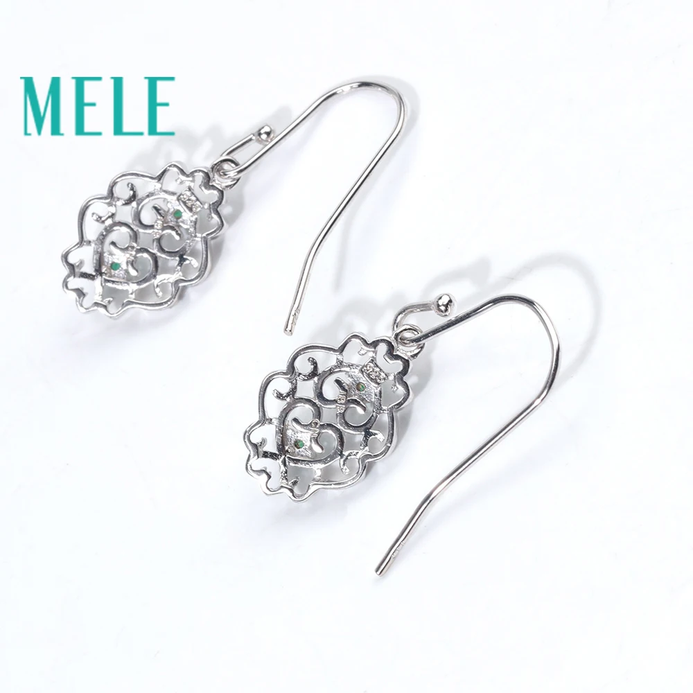 MELE Natural Emerald drop earrings for women 925 sterling silver fine jewelry wtih 4pieces 1.8mm 0.04ct gemstone fashion gift | Украшения и