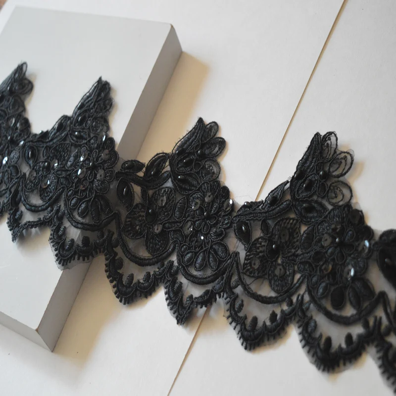 Черные волнистые флуоресцентные алансонские кружевные отделки 1YD тканевые