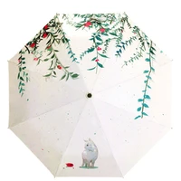 simple style oil painting umbrella sliver coating anti uv parosal waterproof women rain umbrellas little cat paraguas