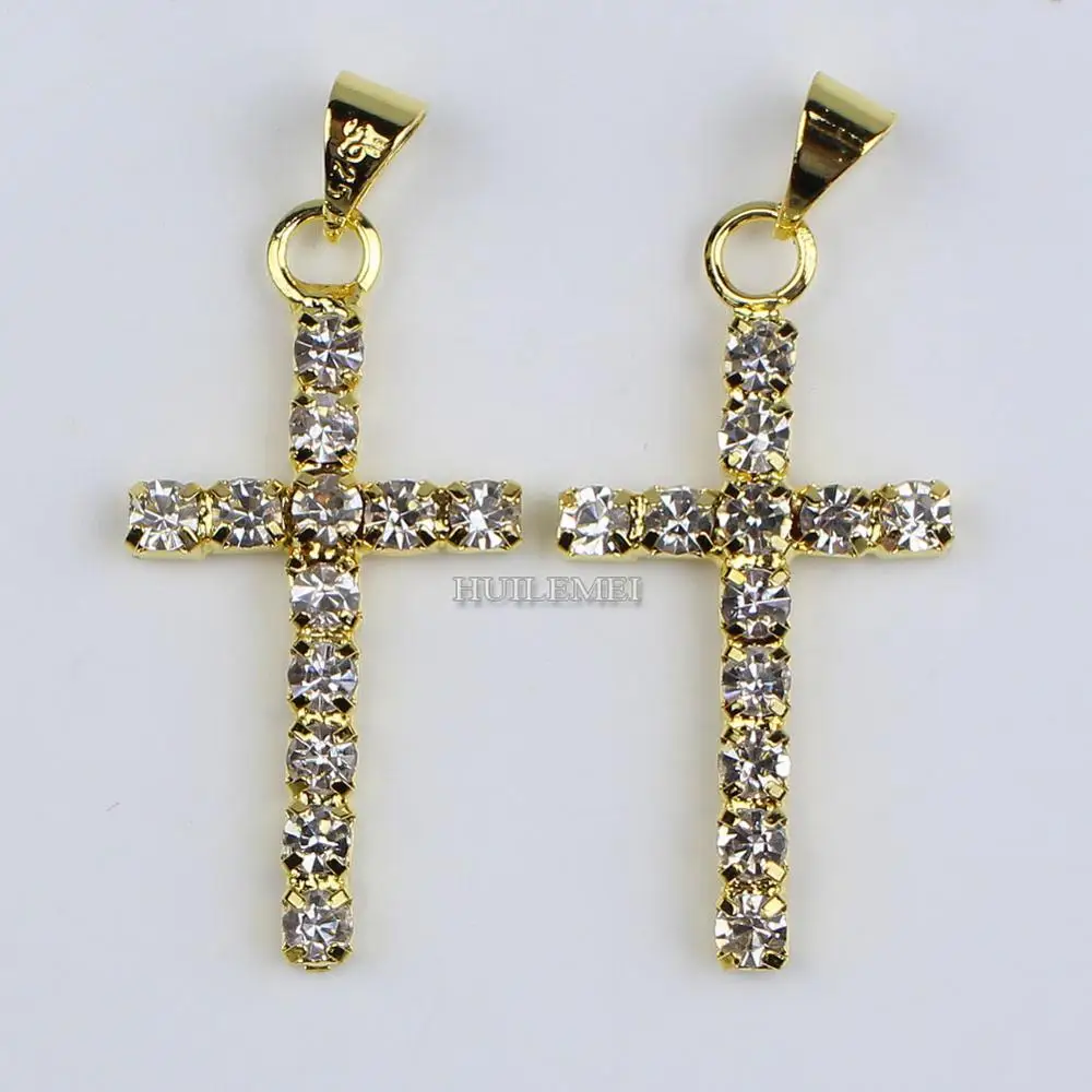 

Wholesale 20pcs/lot 29x15mm Gold Color Czech Crystal Rhinestone Cross Pendant Beads Fashion Jewelry Necklace Pendants for Women