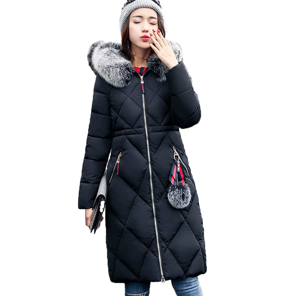 Длинное тонкое стеганое хлопковое пуховое зимнее пальто женская меховая куртка