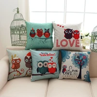 cartoon love owl pillowcase cotton linen valentine chair seat and back waist square home textile capas para almofa