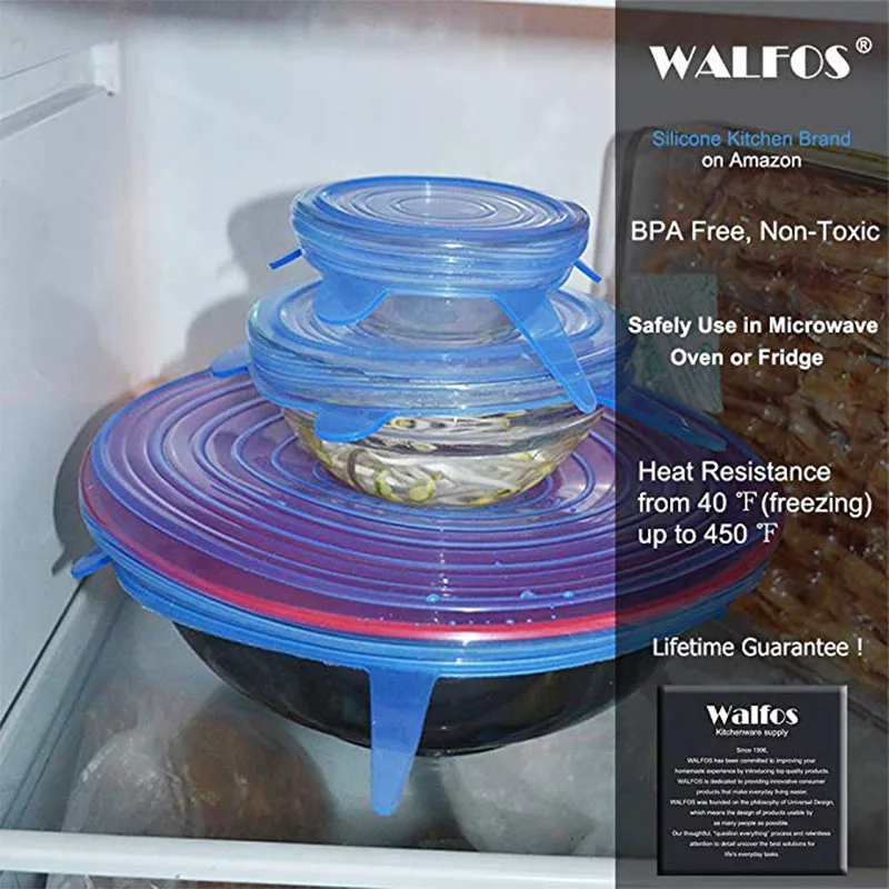 Универсальный пищевой силиконовый чехол WALFOS 6 шт./компл. многоразовые