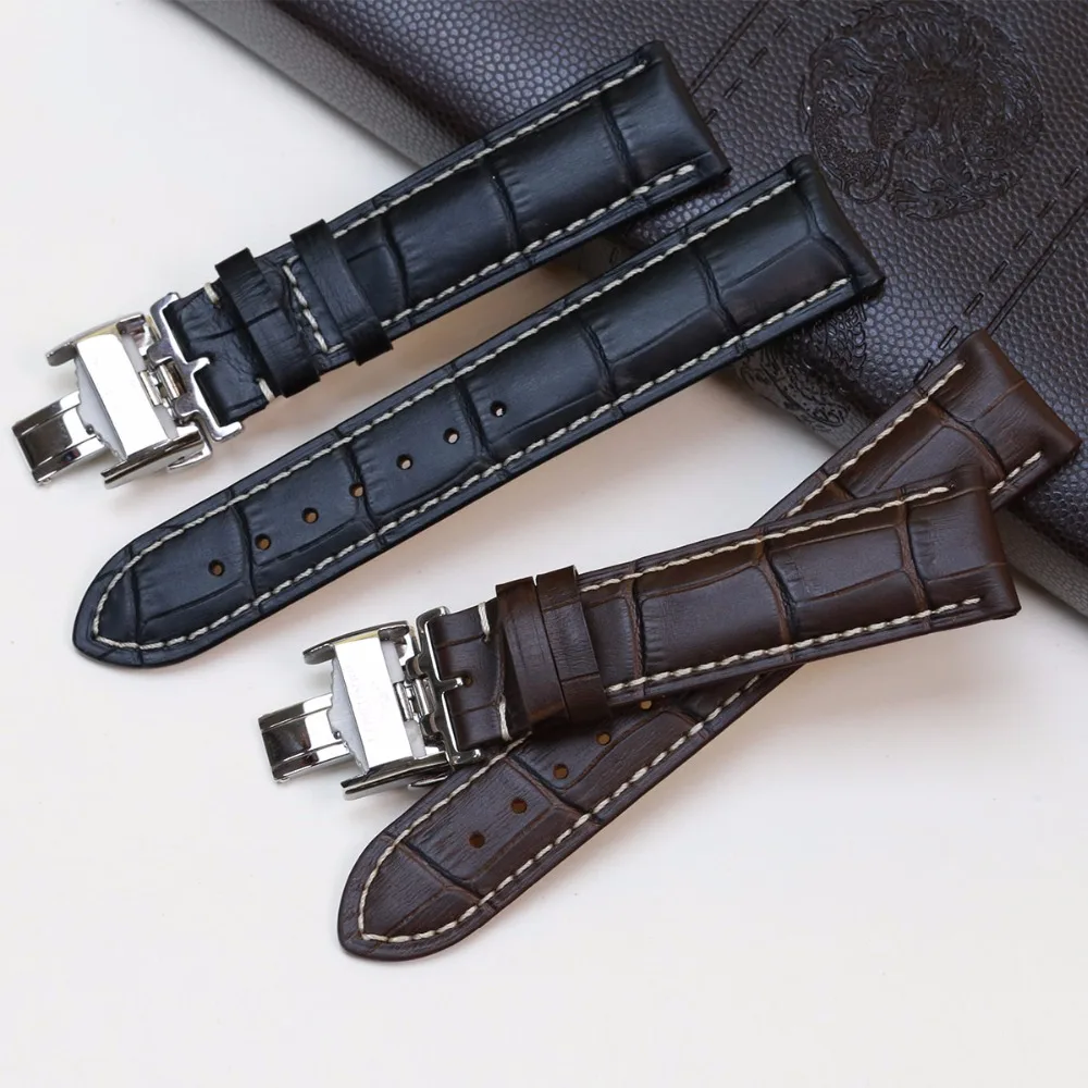 Ремешок для часов SAUPPO из телячьей кожи черный темно коричневый кожаный ремешок с