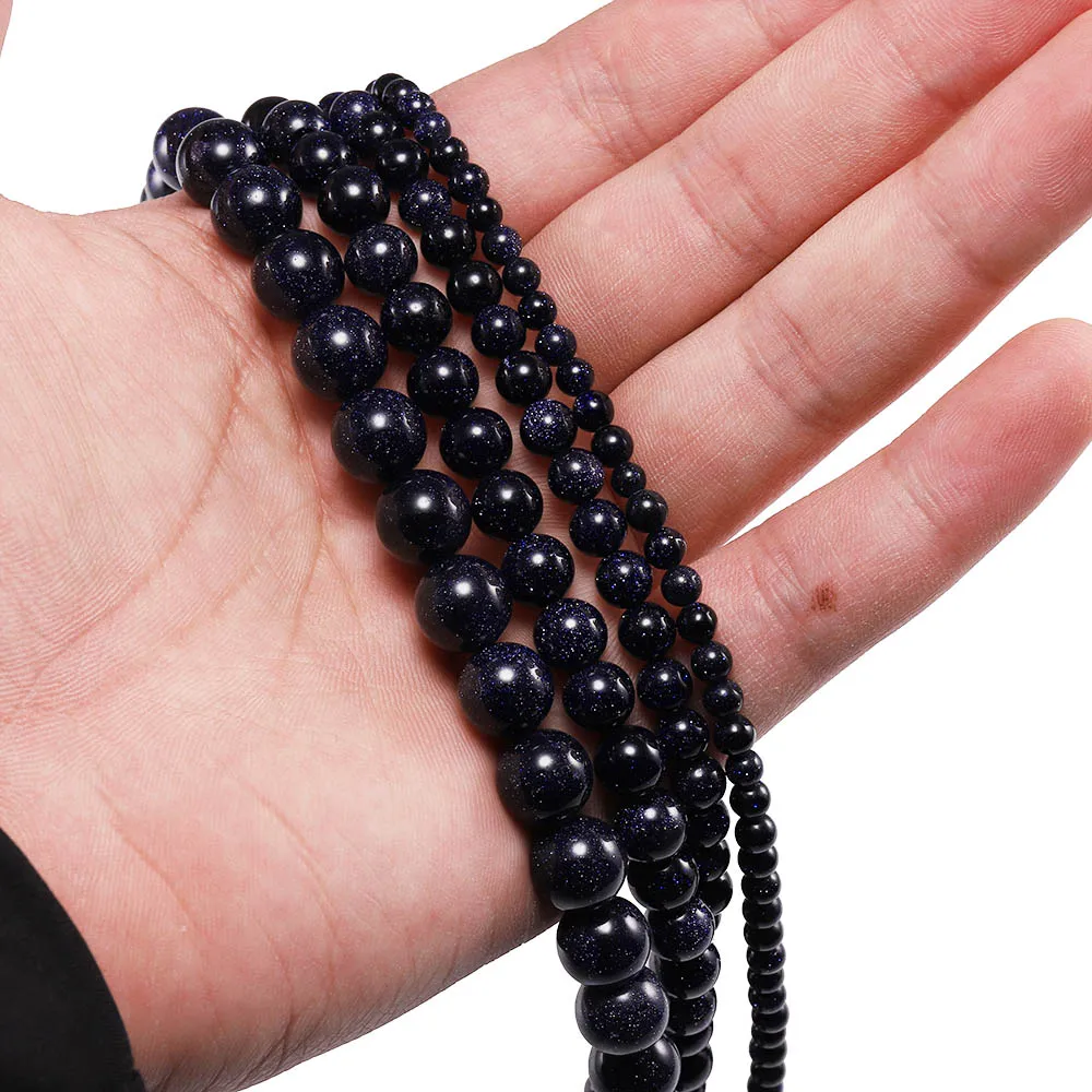 

1 Strand/Lot 4 6 8 10 12mm Smooth Natural Blue Sand Stone Bead Sandstone Round Beads Loose Spacer Charm Bead For Jewelry Making