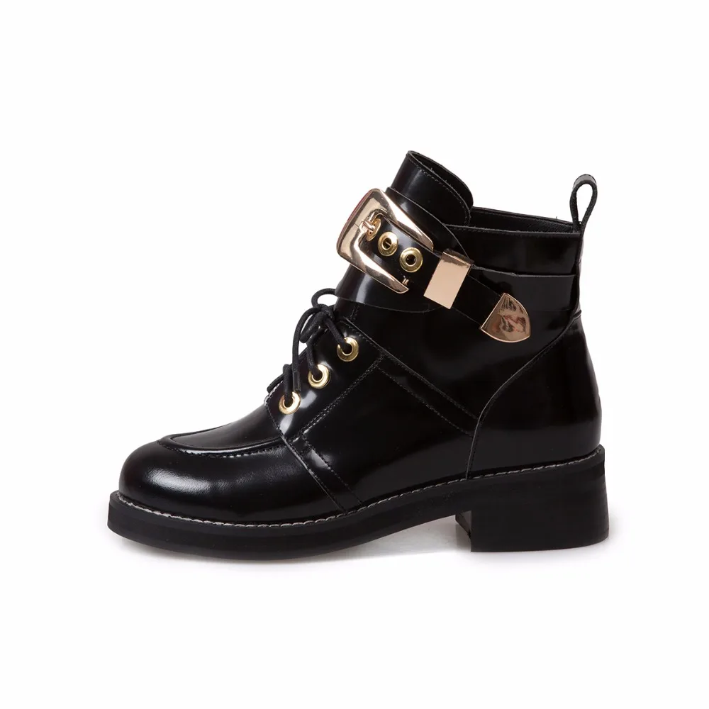 Arden Furtado 2018 spring autumn genuine leather platform motorcycle ankle boots metal matin lace up buckle women's shoes | Обувь