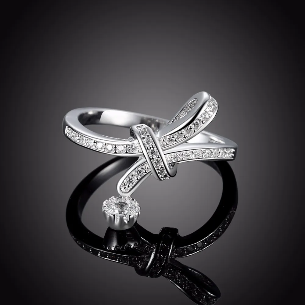 DR Romantic Bowknot Fashion Wedding Ring Real 925 Sterling Silver Rings for Women Wholesale Bridal Jewelry Beauty Gift Bijoux | Украшения и