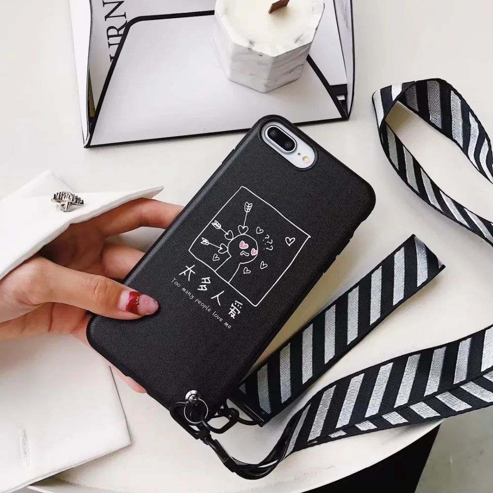 ORYKSZ 3D Cartoon Pig Patterned Phone Case For iPhone 7 Hang Rope Soft Cases Back Cover Coque iPhoneX 8 6 6s plus |