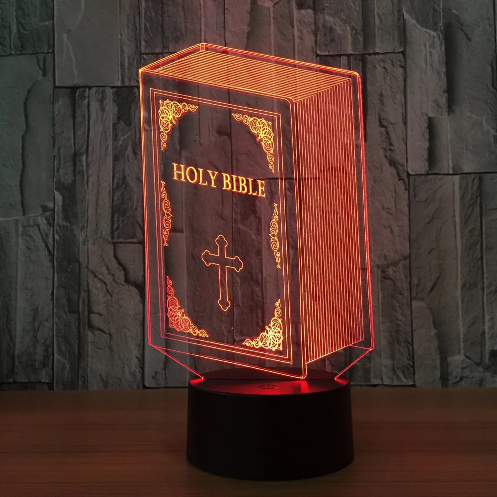 Dropship Bible 3D Optical Illusion Night Light 7 Color Changing Table Lamps with Acrylic Flat &amp ABS Base USB Cable | Лампы и