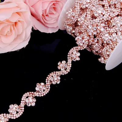 Rose Gold Высококачественная прозрачная лента с кристаллами и кисточками, сверло, обрезка DIY, Швейные аксессуары, художественное ремесло, свадебное платье с ремнем - Цвет: Rose Gold