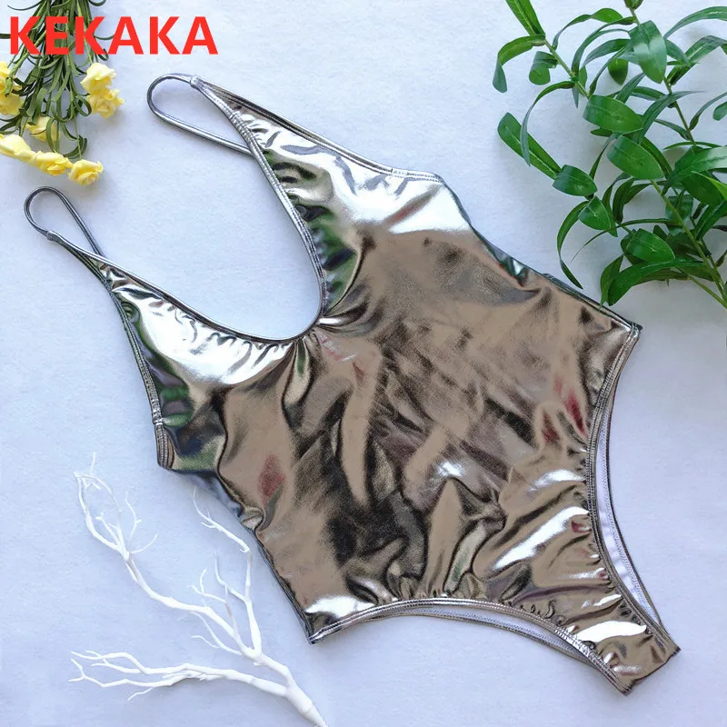 KEKAKA Сексуальные Металлические золотые серебряные стринги Цельный купальник 2019
