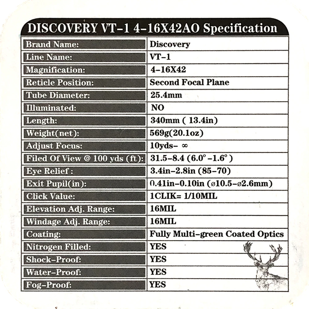 Открытие оптика VT 1 PRO 4 16X42 АО тактический прицел воздуха пистолет на открытом