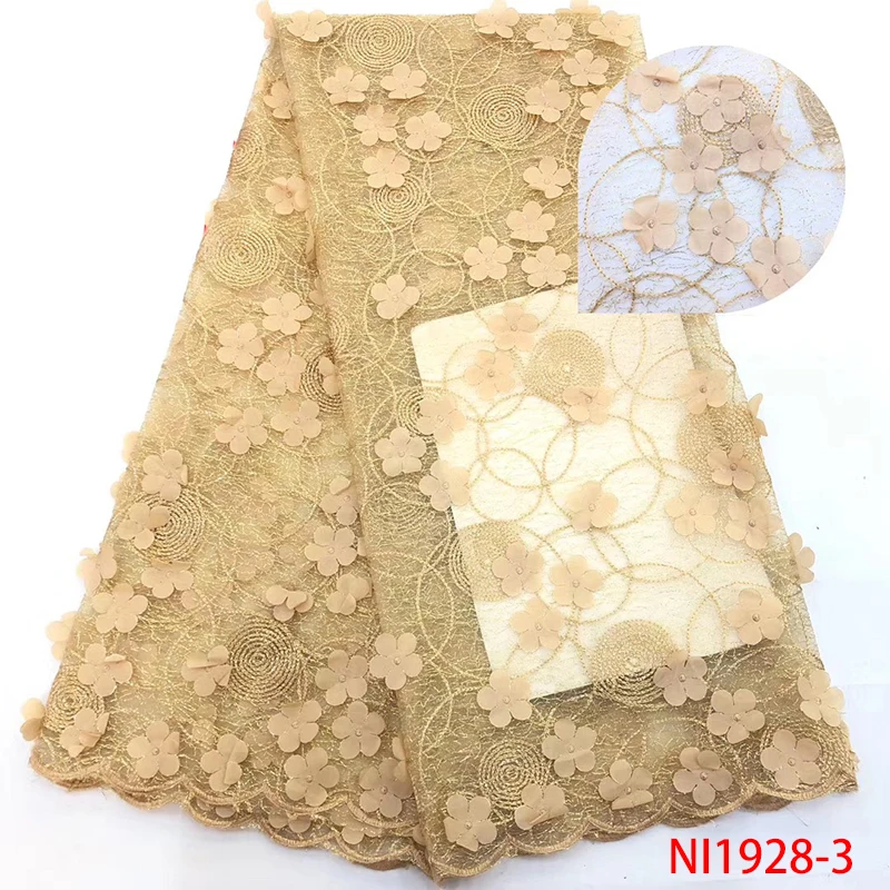 

Latest African 3D Applique Lace Fabric High Quality French Organza Tulle Net Lace Fabric for Nigerian Dresses 5Yards KSNI1928-1