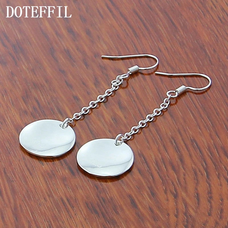 Женские длинные серьги подвески DOTEFFIL гладкие круглые из стерлингового серебра 925