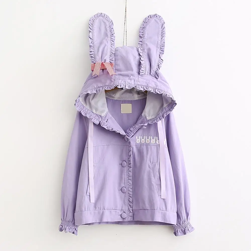 Осенняя Женская милая куртка в японском стиле Mori Girl Harajuku Kawaii Bunny Ear с капюшоном