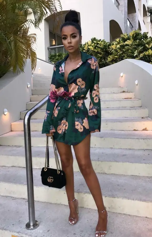 2019 Сексуальное Женское летнее осеннее платье с цветочным принтом обтягивающее