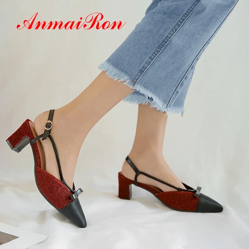 

ANMAIRON 2019 Mary Janes High Square Heel Women Shoes Pointed Toe Casual Women Fashion Sexy Pumps Size 34-43 LY1769