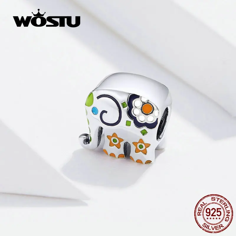 WOSTU 925 Sterling Silver Colorful Happy Elephant Beads Enamel Charms Fit Original Bracelet Pendant Fashion Jewelry Gift FNC095 | Украшения