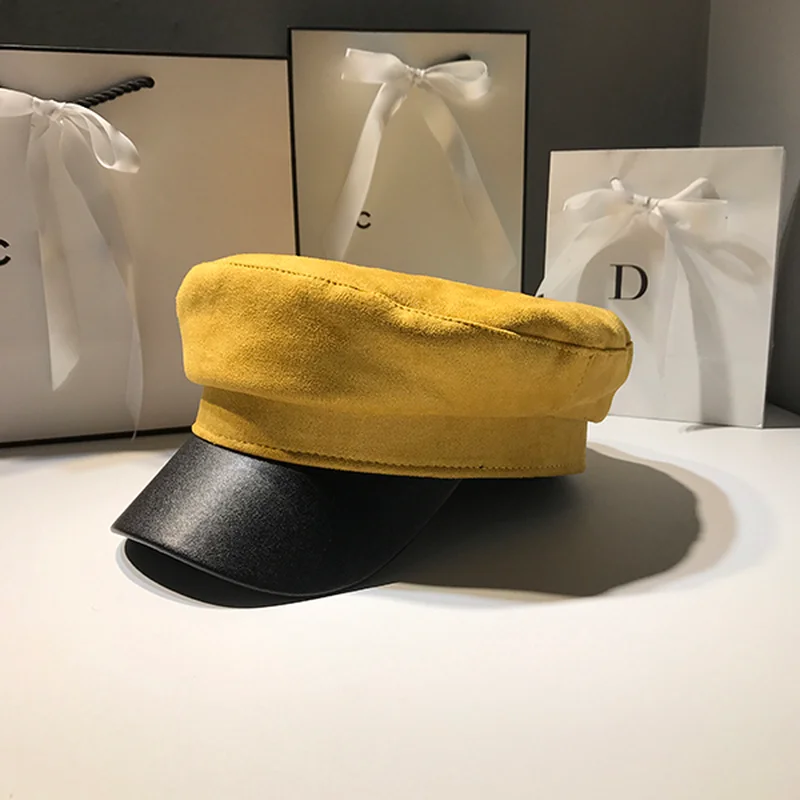 Chammy Leather Hats Black Womens Military for Women Female Navy Autumn Women's Winter Octagonal Caps | Аксессуары для одежды