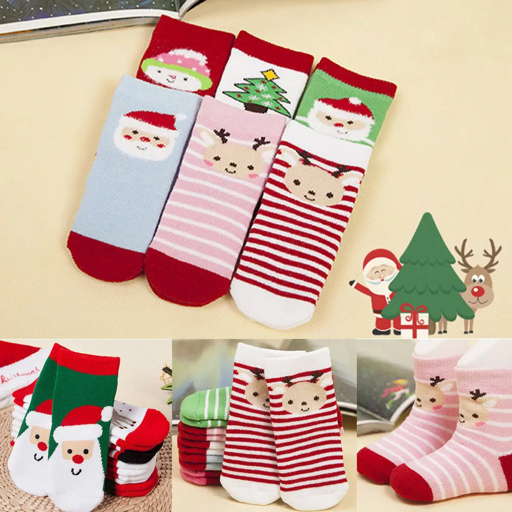 Xmas 6 шт. Малыш младенческой Дети Девочки хлопок теплые носки|Носки| |