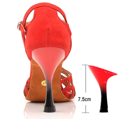 Red 7.5cm Ladingwu танцевальная обувь женские замшевые синие, черные, красные танцевальные туфли для сальсы Танго Бальные латиноамериканские туфли для танцев женские высококачественные туфли на заказ - Цвет: Red 7.5cm