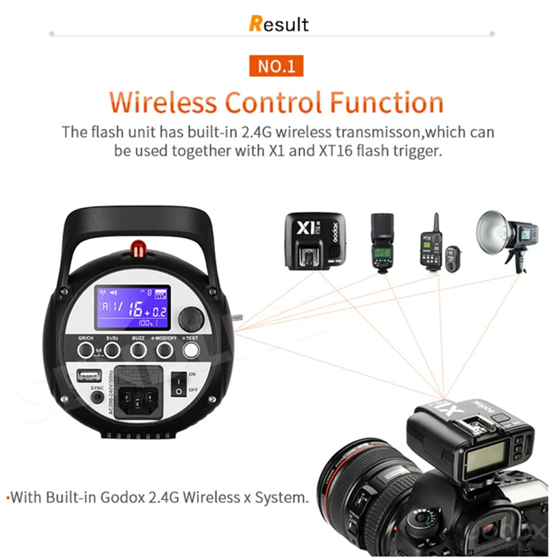 Профессиональная студийная стробоскопическая вспышка Godox SK300II SK400II 300Ws 400Ws GN65 со