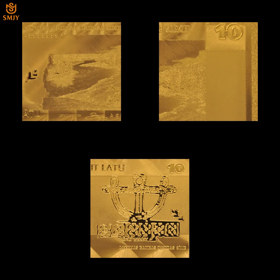 Золотая банкнота евро Латвия 10 латов мировая валюта Коллекционная золото Фольга
