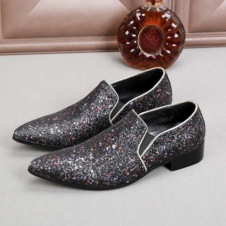 

Fashion Forward Men Casual Loafers Shoes British Trending Glitter Bling Man Party Shoes Shiny Wedding Shoes