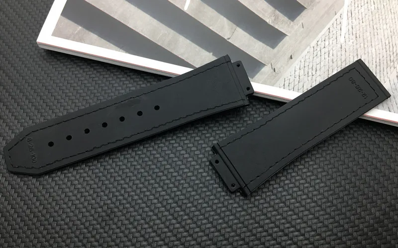 Наручный ремешок из кожи лошади и коровы с резиновым силиконовым наполнителем размером 25*17 мм для часов Hublot, оригинальный логотип в коричневом или черном цвете.