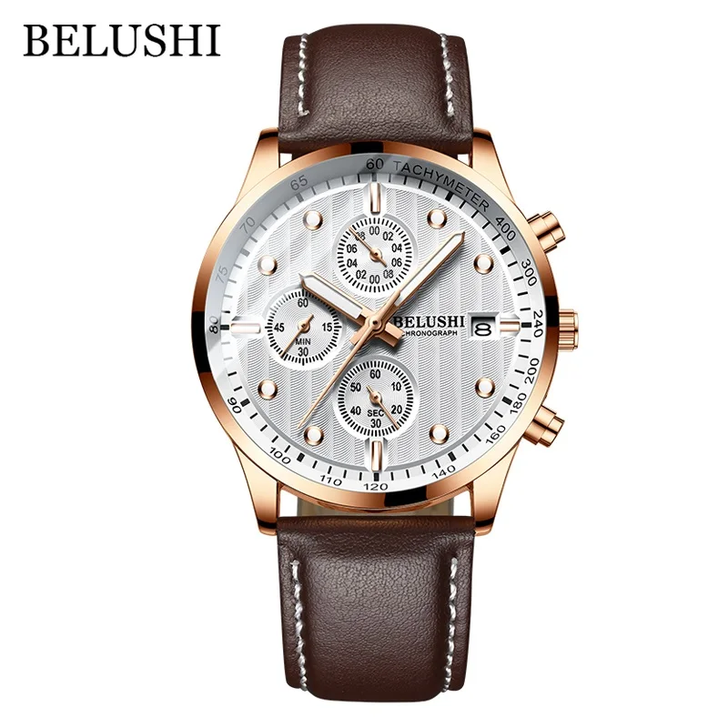 Brown Gold Модные мужские часы Топ бренд класса люкс кварцевые часы спортивные водонепроницаемые деловые часы мужские кожаные аналоговые наручные часы Relogio - Цвет: Brown Gold